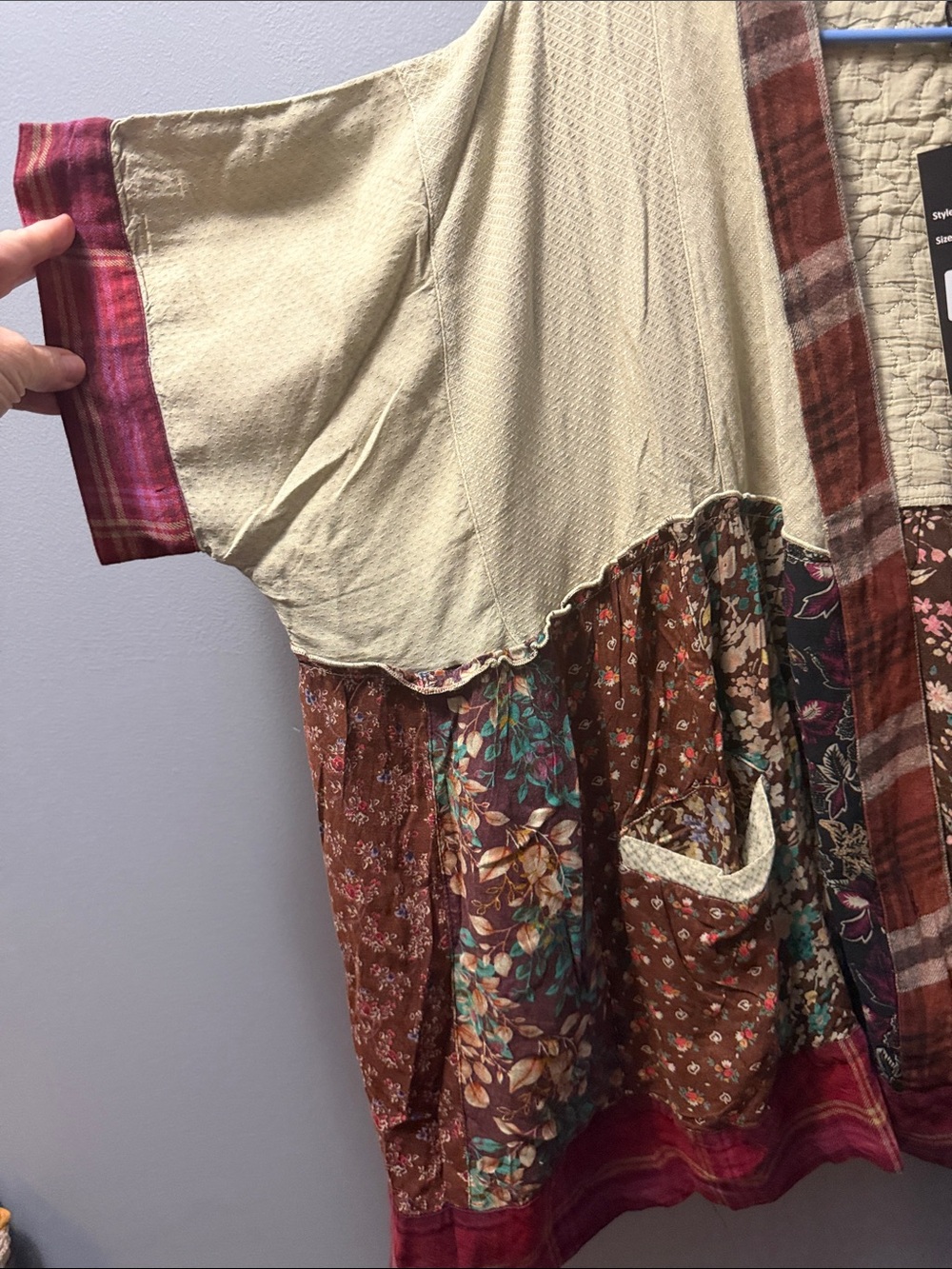 Young Threads Patchwork Kimono Cardigan in Cream and Brown - Picture 3 of 9